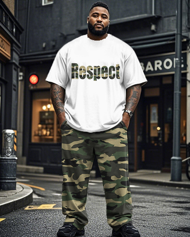 Camouflage Casual Round Neck Short Sleeve T-shirt Trousers Plus Size Suit