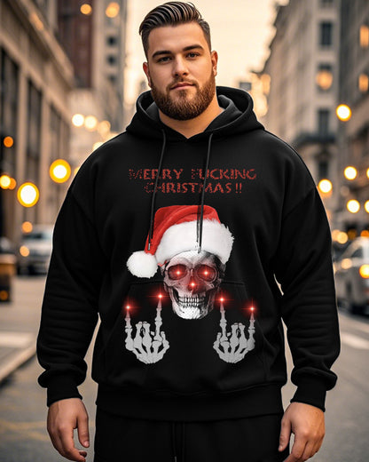 Christmas Skull Print Hoodie Plus Size Men's Hoodie