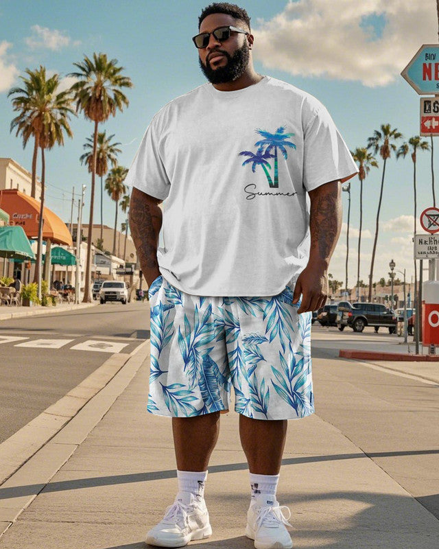 Coconut Tree Short Sleeve T-shirt Shorts Large Size Men's Suit