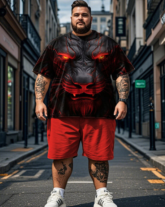 Street Print Short Sleeve T-shirt Shorts Plus Size Men's Suit