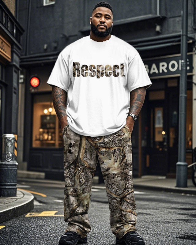 Camouflage Letters Casual Round Neck Short Sleeve T-shirt Trousers Plus Size Suit