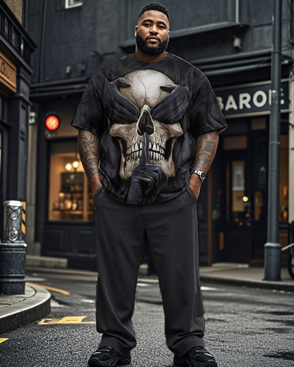 Dark Skull Personalized Short Sleeve T-shirt Trousers Large Size Men's Suit