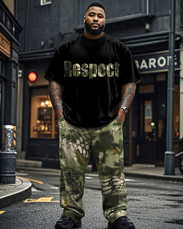 Camouflage Letter Round Neck Short Sleeve T-shirt Trousers Plus Size Suit