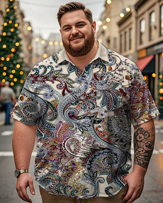 Vintage Floral Personality Lapel Plus-size Men's Short-sleeved Shirt