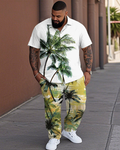 Coconut Tree Vacation Short Sleeve Shirt and Pants Plus Size Suit