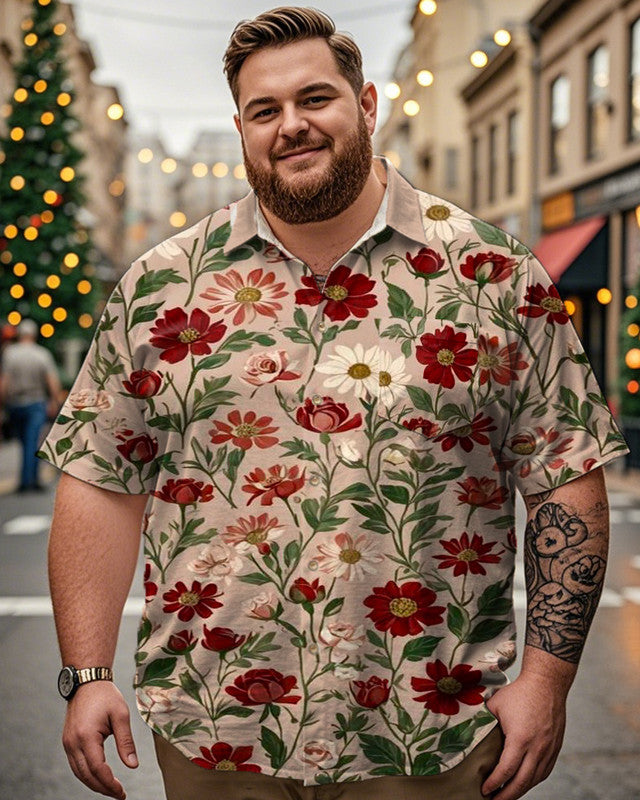 Floral Personality Lapel Large Size Men's Short-sleeved Shirt