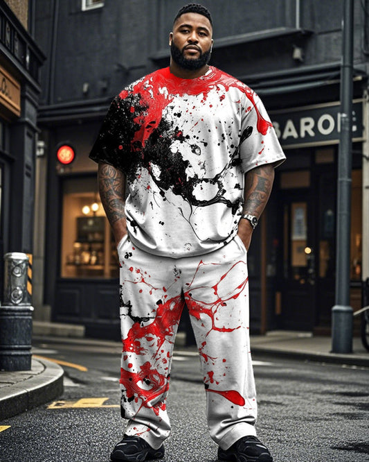 Personalized Ink-splashed Men's Large-size Short-sleeved Trousers Two-piece Suit