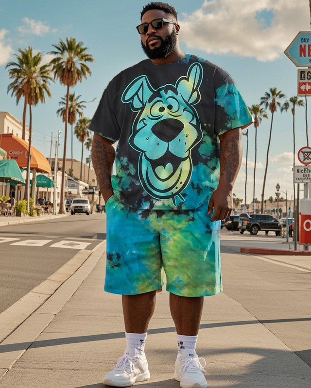 Tie-dyed Puppy Short-sleeved T-shirt and Shorts Plus Size Men's Suit