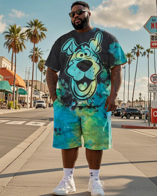 Tie-dyed Puppy Short-sleeved T-shirt and Shorts Plus Size Men's Suit