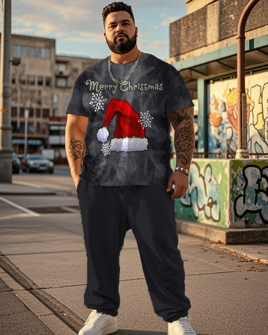 Men's Merry Christmas Personality Plus Size Short Sleeve Pant Suit