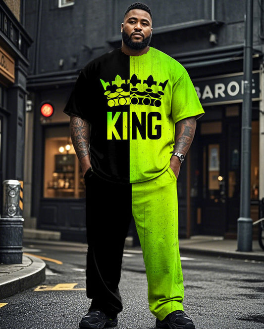 Colorblock KING Short-sleeved T-shirt and Trousers Large Size Men's Suit