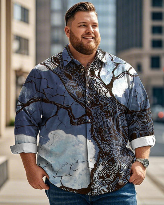 Tree of Life Lapel Long-sleeved Plus-size Men's Shirt