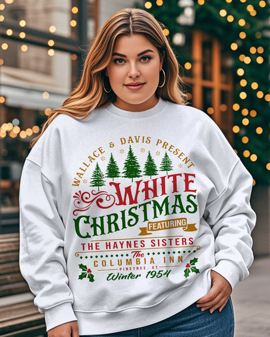 Christmas Letter Printed Large Size Women's Long Sleeve Sweatshirt