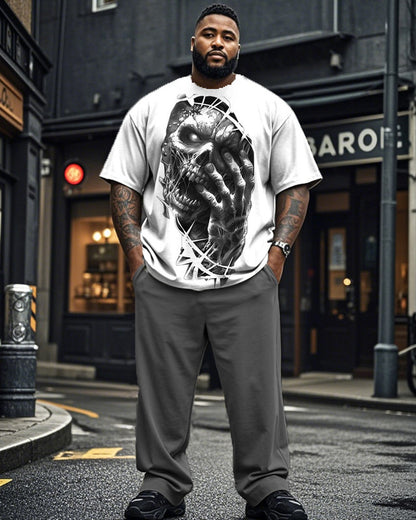 Dark Skull Personality Plus Size Short Sleeve T-shirt and Pants Suit