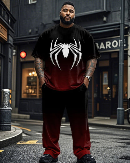 Gradient Color Spider Men Short Sleeve T-shirt Pants Plus Size Suit