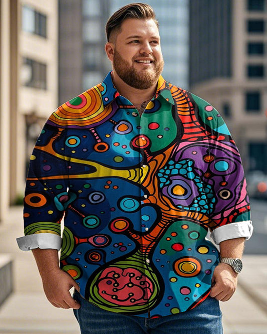 Color Cell Lapel Long Sleeve Plus-size Men's Shirt