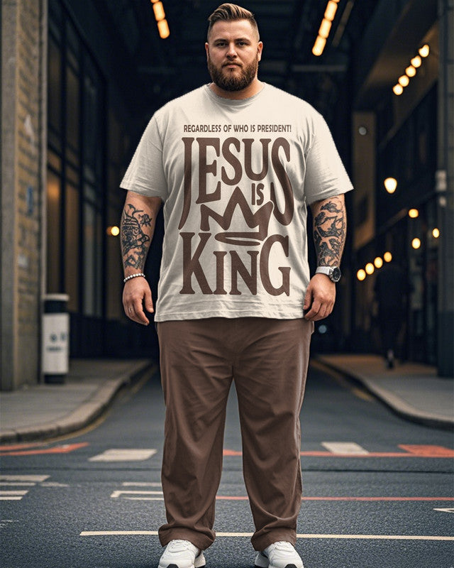 Jesus King Printed Large Size Short Sleeve Men's Suit