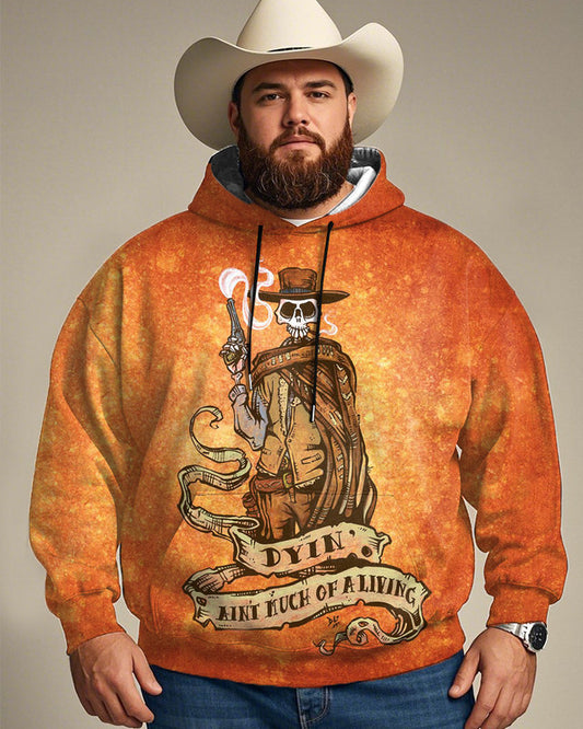 Western Skull Oil Painting Print Large Size Men's Hooded Sweatshirt