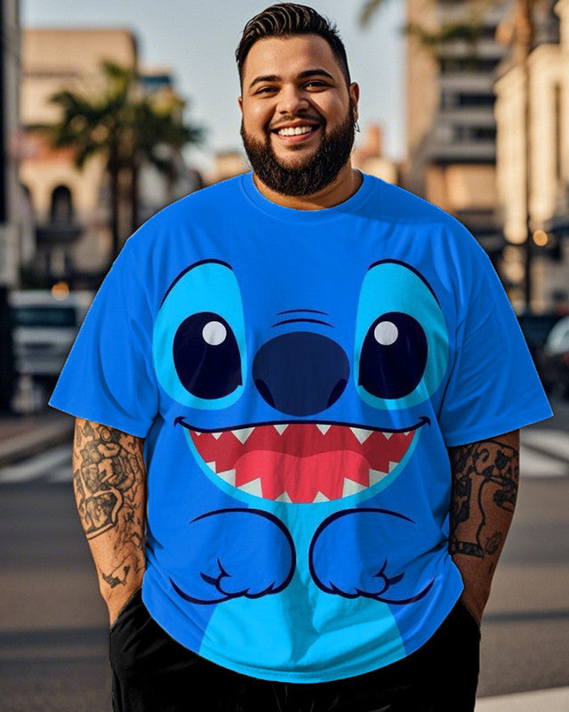 Stitch Combination Casual Personality Printed Large Size Men's Short-sleeved Round Neck T-shirt