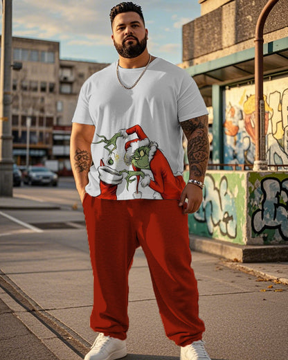 Men's Christmas Personality Plus Size Short Sleeve Pant Suit