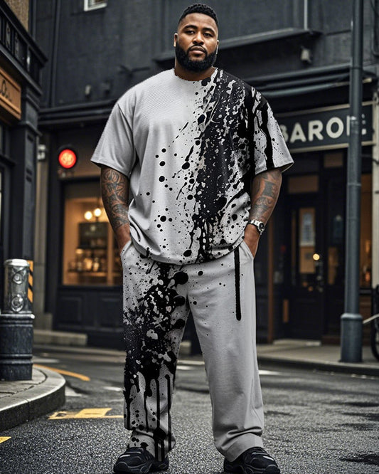 Ink Splash Men's Large Size Short-sleeved Trousers Two-piece Suit