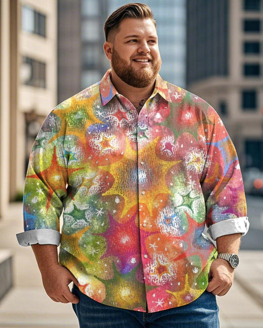 Colorful Fireworks Lapel Long-sleeved Plus-size Men's Shirt