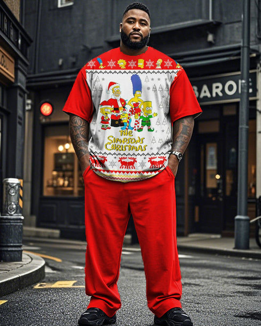 Christmas Round Neck T-shirt and Trousers Large Size Men's Suit