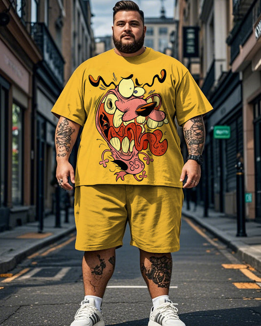 Cartoon Print Short Sleeve Shorts Plus Size Men's Suit