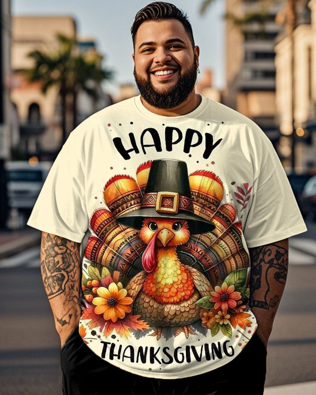 Thanksgiving Rooster Plus Size Men's Short-sleeved T-shirt