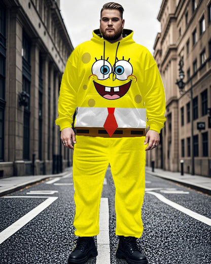 Men's Cartoon Color Matching Large Size Hoodie Pants Two-piece Set