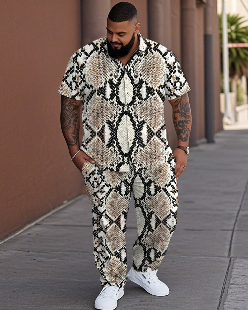 Snake Print Oversized Short-sleeved Shirt and Trousers Men's Suit