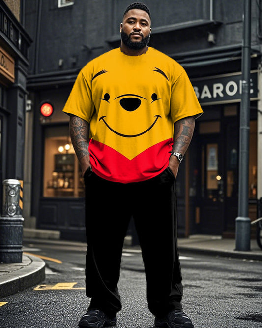 Winnie The Pooh Round Neck T-shirt Trousers Large Size Men's Suit