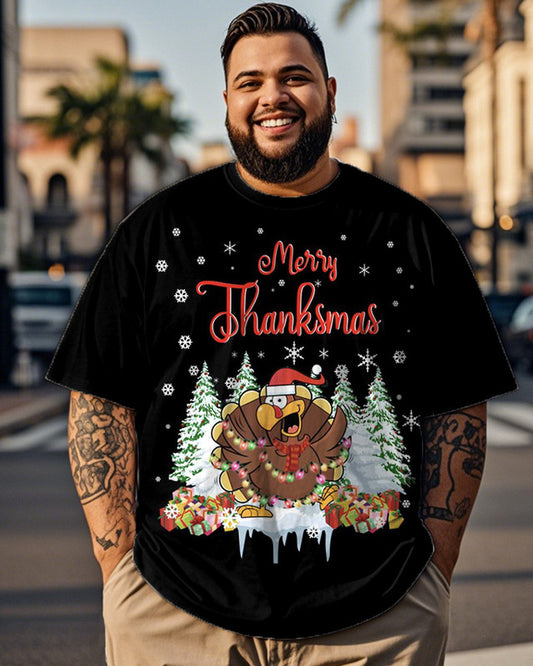 Thanksgiving Rooster Christmas plus size men's short-sleeved T-shirt