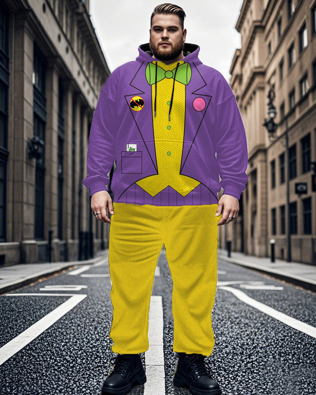 Men's Cartoon Color Combination Personality Large Size Hoodie Pants Two-piece Set