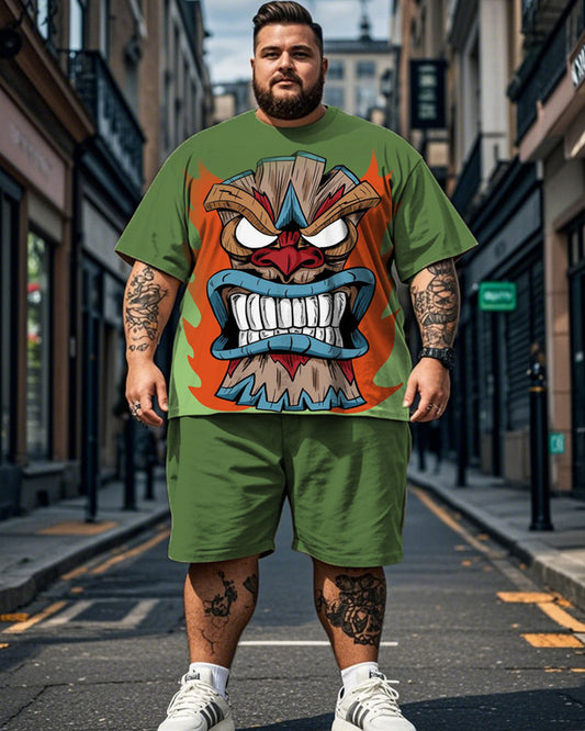 Cartoon Color Matching Printed Short Sleeve Shorts Plus Size Men's Suit