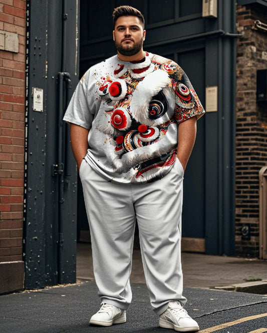 Personalized Lion Plus Size Men's Short-sleeved Trousers Suit