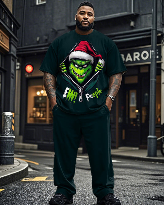 Christmas Monster Personality Print Short Sleeve Top and Pants Plus Size Suit