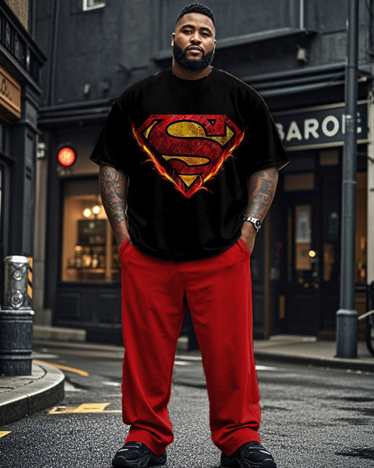 Superman Casual Print Short-sleeved T-shirt and Trousers Plus Size Men's Suit