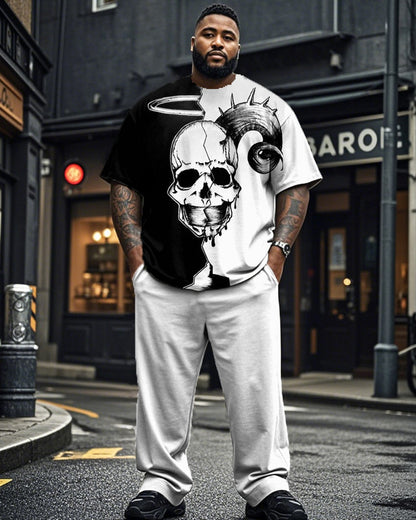 Dark Color Skeleton Print Plus Size Short-sleeved T-shirt Set