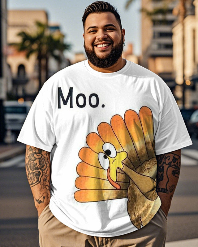 Thanksgiving Rooster Cartoon Print Plus-size Men's Short-sleeved T-shirt