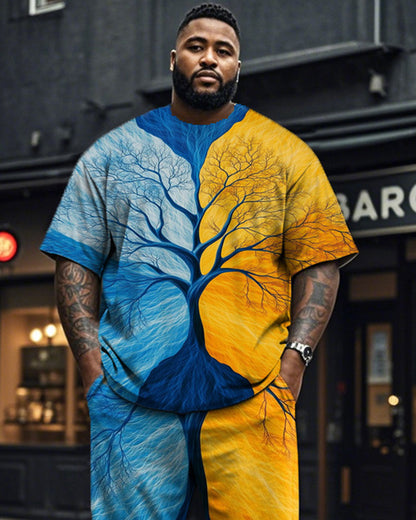 Colorblock Tree of Life Printed Oversized Short Sleeve Trousers Set