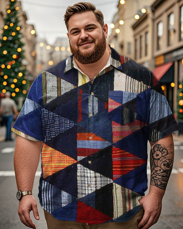 Color Matching Geometric Casual Large Size Short-sleeved Shirt