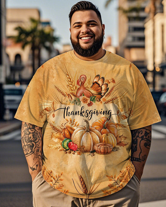 Thanksgiving Cartoon Print Plus-size Men's Short-sleeved T-shirt