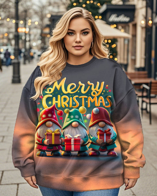 Ladies Merry Christmas Personalised Printed Crew Neck Plus Size Top