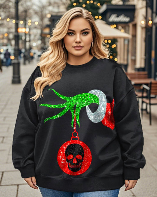 Women's Christmas Print Crew Neck Plus Size Top