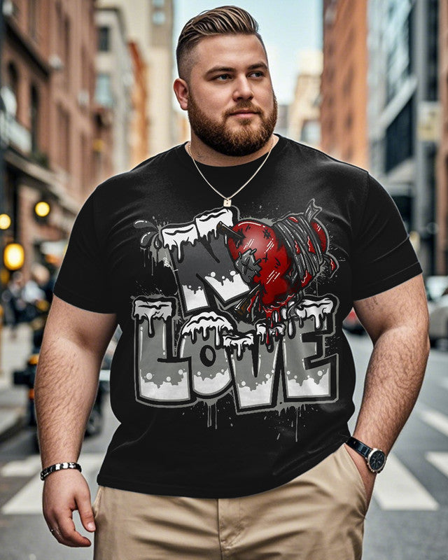 Love Letter Cartoon Large Size Men's Short Sleeve T-shirt