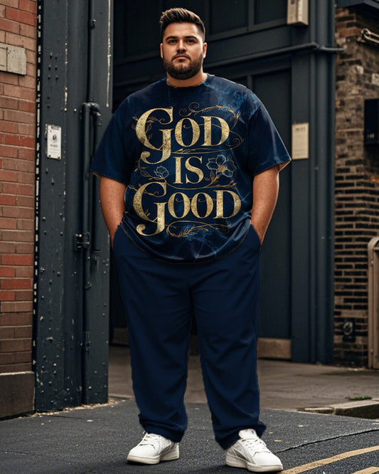 God Is Good Plus Size Men's Short Sleeve Trousers Suit