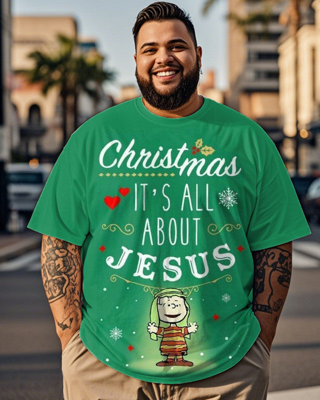 Christmas Cartoon Cute Print Plus-size Men's Short-sleeved T-shirt