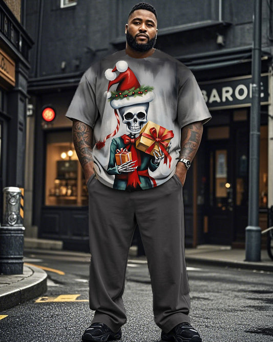 Christmas Painting Skull Short Sleeve Top and Pants Plus Size Suit