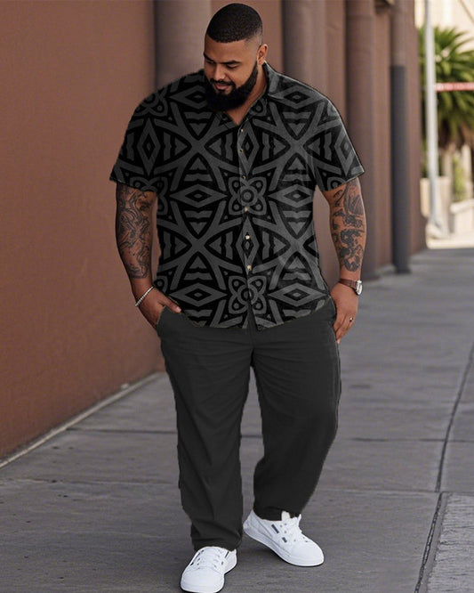 Men's Geometric Print Oversized Short-sleeved Shirt and Trousers Suit